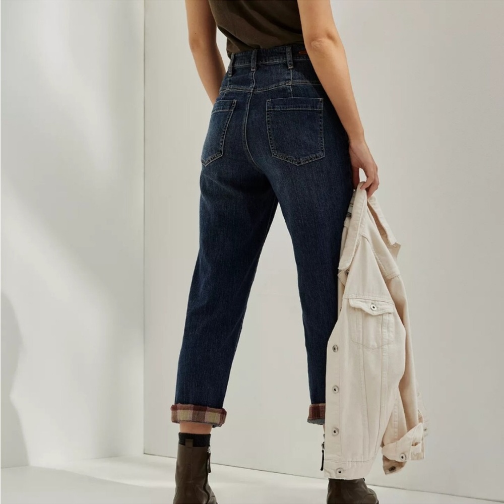 NWOT Anthropologie Pilcro Hi-Rise Plaid Trimmed Cropped Boyfriend Jeans - Picture 4 of 14